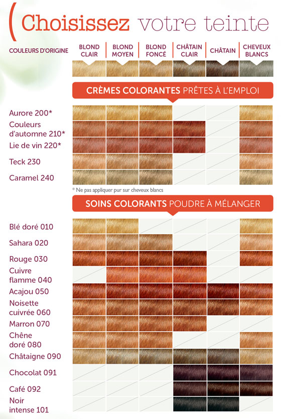 Nuancier de couleurs pour Coloration Végétale LOGONA chez Ayanature